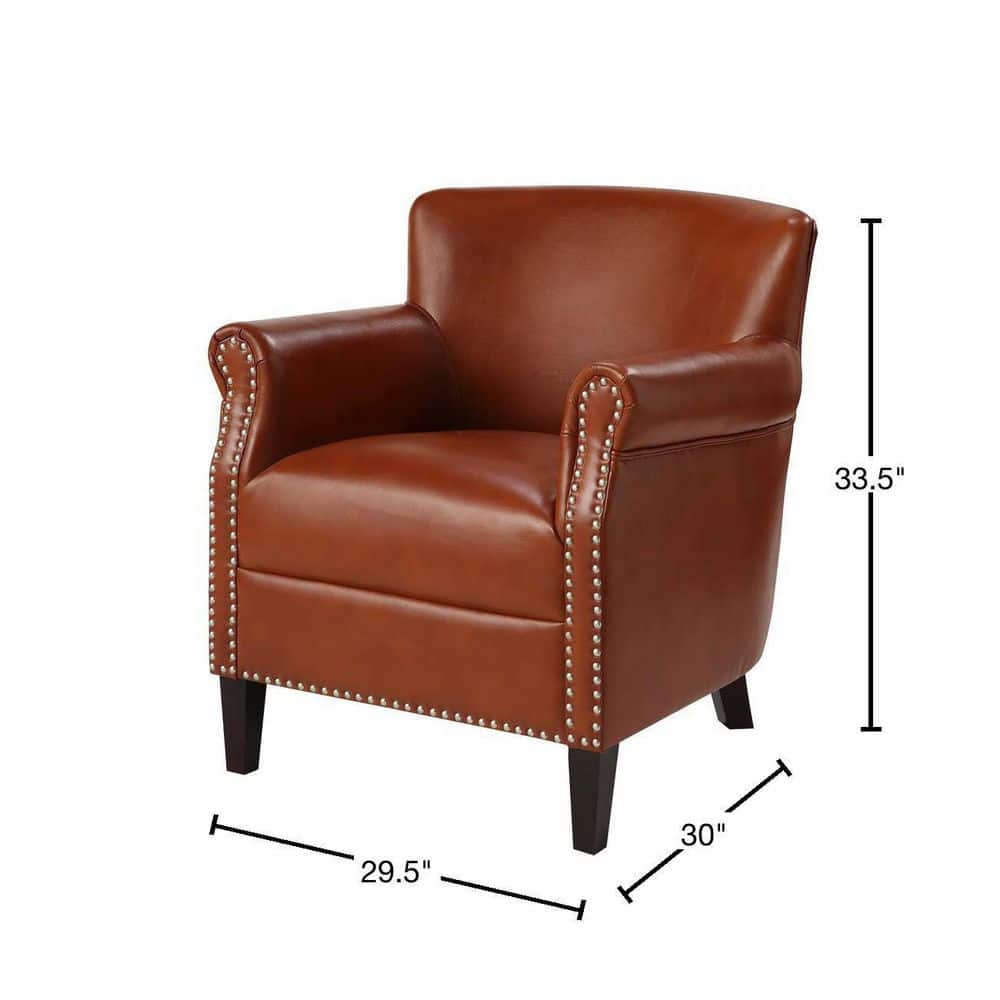 Caramel Leather Club Accent Chair with Wood Frame