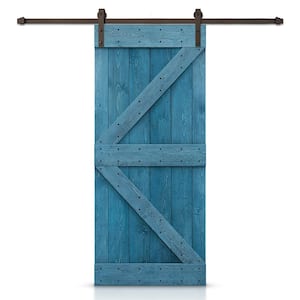 K Series 20 in. x 84 in. Ocean Blue Stained DIY Knotty Pine Wood Interior Sliding Barn Door with Hardware Kit