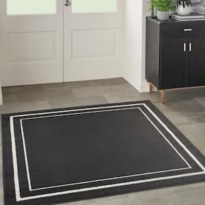 Essentials Black Ivory 5 ft. x 5 ft. Square Solid Contemporary Indoor/Outdoor Area Rug