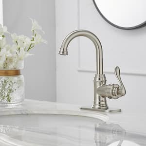 Single Hole Single-Handle High Arc Bathroom Faucet With Swivel Spout in Brushed Nickel