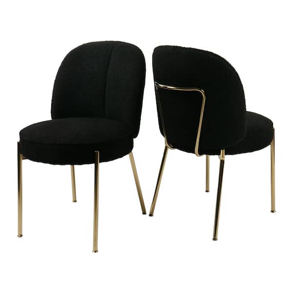Boyel Living Teddy Fabric Dinning Chair in Black with Adjustable Foot Nails (Set of 2)