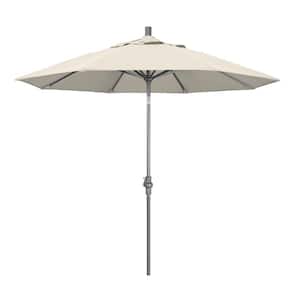9 ft. Hammertone Grey Aluminum Market Patio Umbrella with Collar Tilt Crank Lift in Antique Beige Olefin