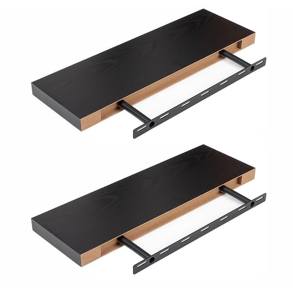 24 in. W x 8 in. D Black Floating Shelves (Set of 2) Decorative Wall Shelf