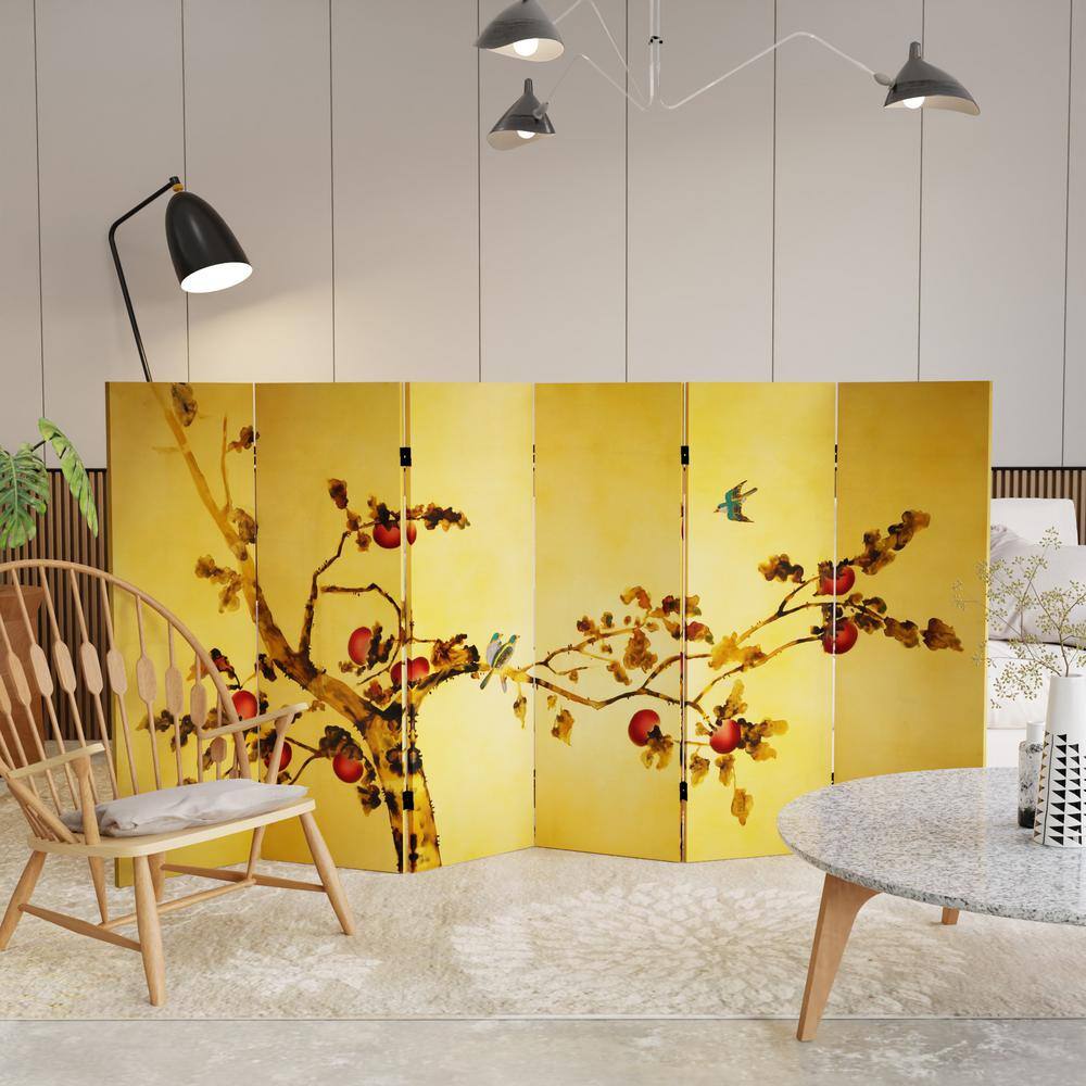 4 ft. Double Sided Plum Tree Canvas Folding Screen