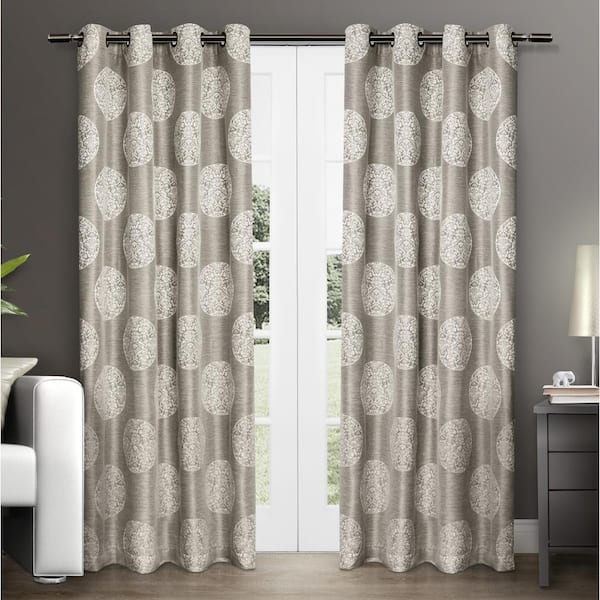 EXCLUSIVE HOME Akola Natural Medallion Light Filtering Grommet Top Curtain, 54 in. W x 108 in. L (Set of 2)