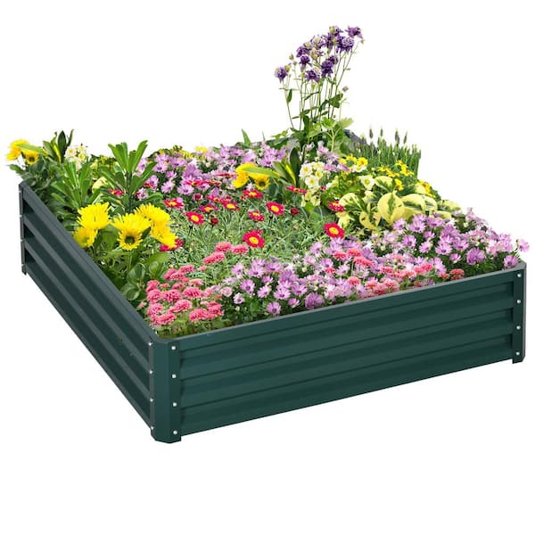Unbranded Garden Bed, Green Color, Steel Material, Rectangular Shape, Outdoor Use, Planter Box for Growing Vegetables, Flowers.