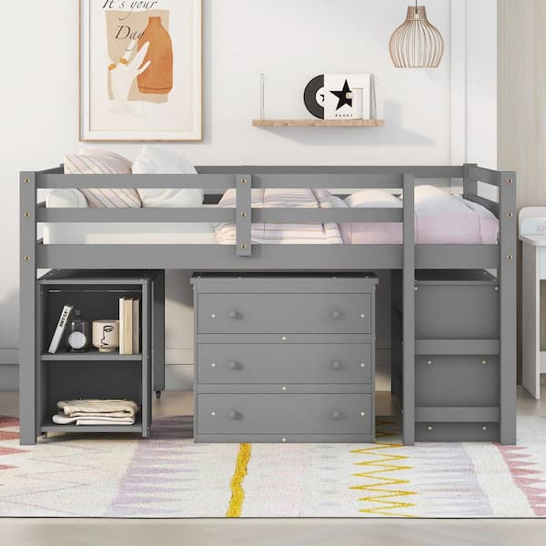 Evan twin loft bed with bookcase online and drawers