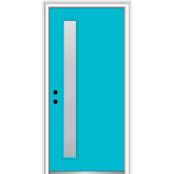 MMI Door 30 in. x 80 in. Viola Right-Hand Inswing 1-Lite Frosted Midcentury Painted Fiberglass Smooth Prehung Front Door