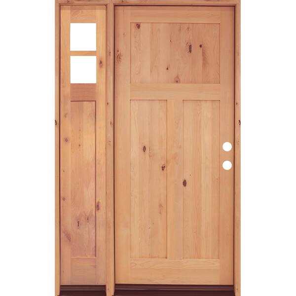 Krosswood Doors 46 in. x 80 in. Knotty Alder 3-Panel Left-Hand/Inswing Clear Glass Clear Stain Wood Prehung Front Door w/ Left Sidelite