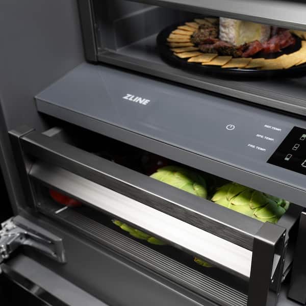 Autograph 36 in. Gray Interior French Door Built-In Bottom Freezer 19.6 cu ft Refrigerator with Bronze Helix Handles