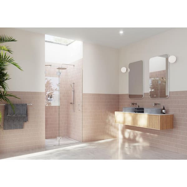Glass Warehouse Halo 42 in. W x 78 in. H Glass Hinged Frameless Shower Door in Brushed Nickel with Clear Glass