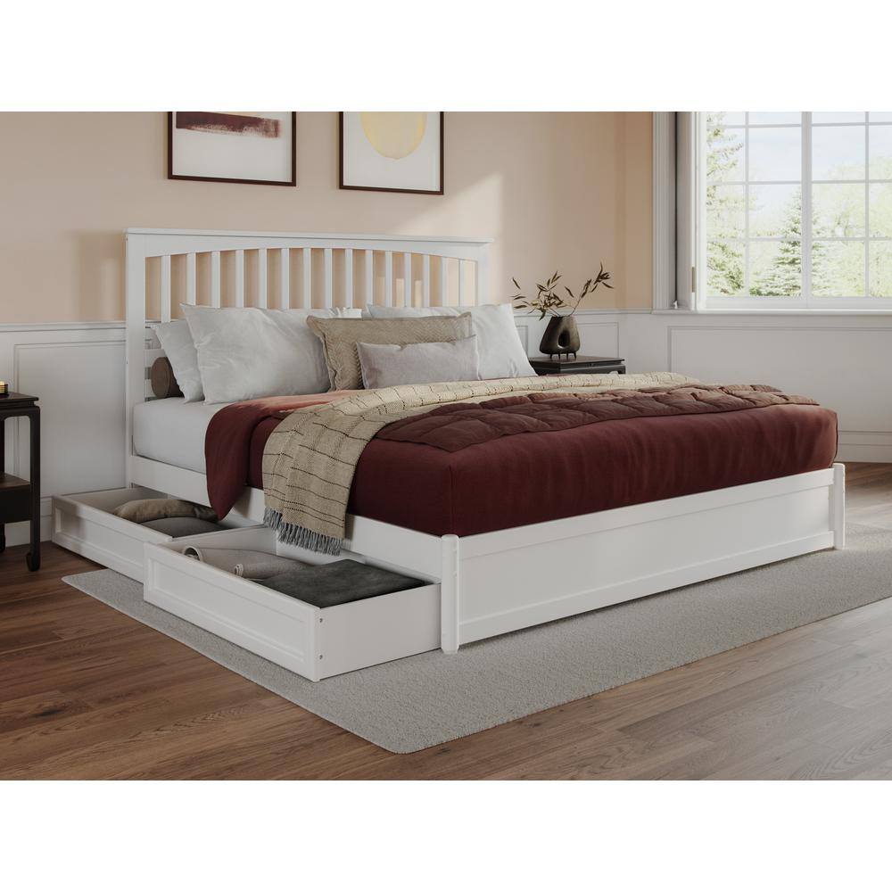 AFI Everett White Solid Wood Frame King Platform Bed with Panel