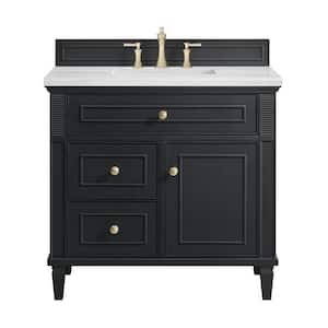 Lorelai 36.0 in. W x 23.5 in. D x 34.06 in. H Bathroom Vanity in Black Onyx with Arctic Fall Solid Surface Top