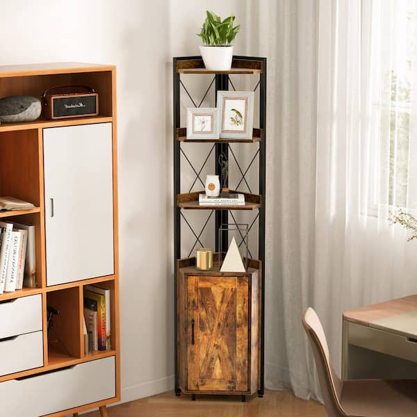 Evajoy Corner Storage Rack, 4-Tier Corner Shelf with Storage, Bookshelf Storage Stand, Display Stand, Plant Stand, Corner Storage Cabinet for Living