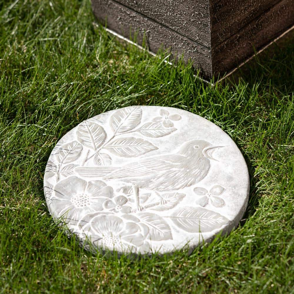 11" Round Gray Cement Bird Stepping Stone