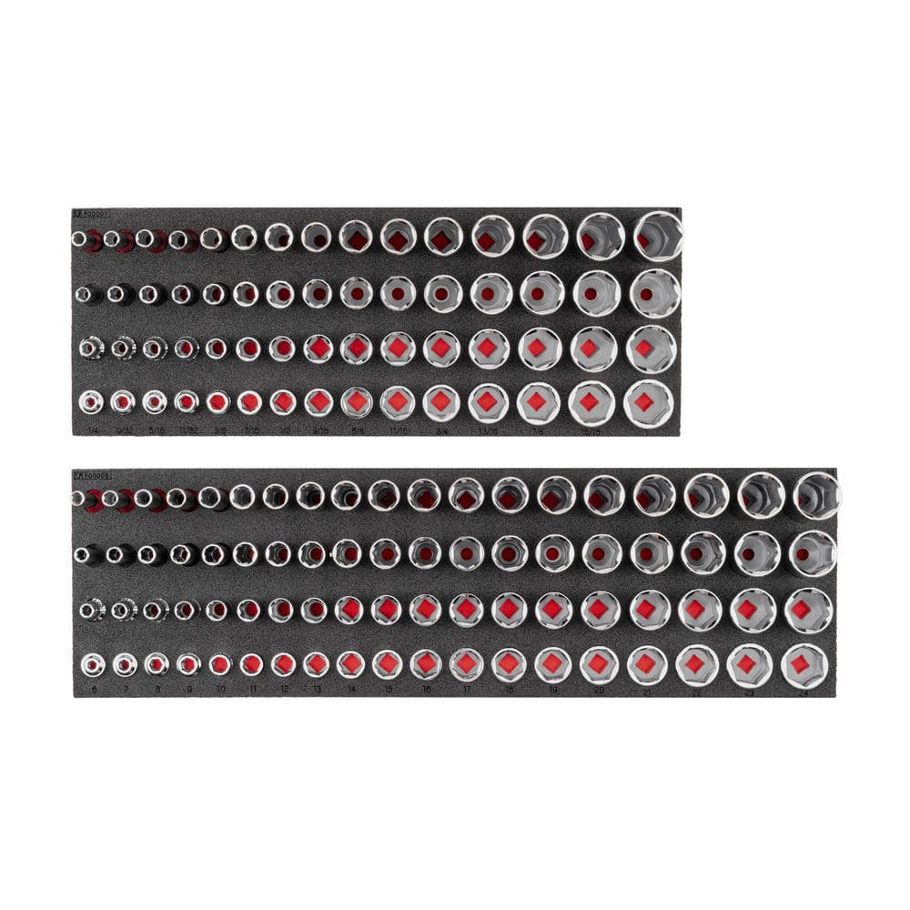 136pc 3/8 in. Drive Extra-Shallow, Shallow, Semi-Deep, and Deep 6pt Socket Set with Foam Organizers (1/4-1in, 6-24mm)
