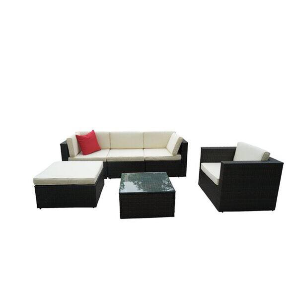 Boyel Living 6-Piece Rattan Sectional Seating Group Wicker Outdoor Patio Conversation Furniture Set with Beige Cushions