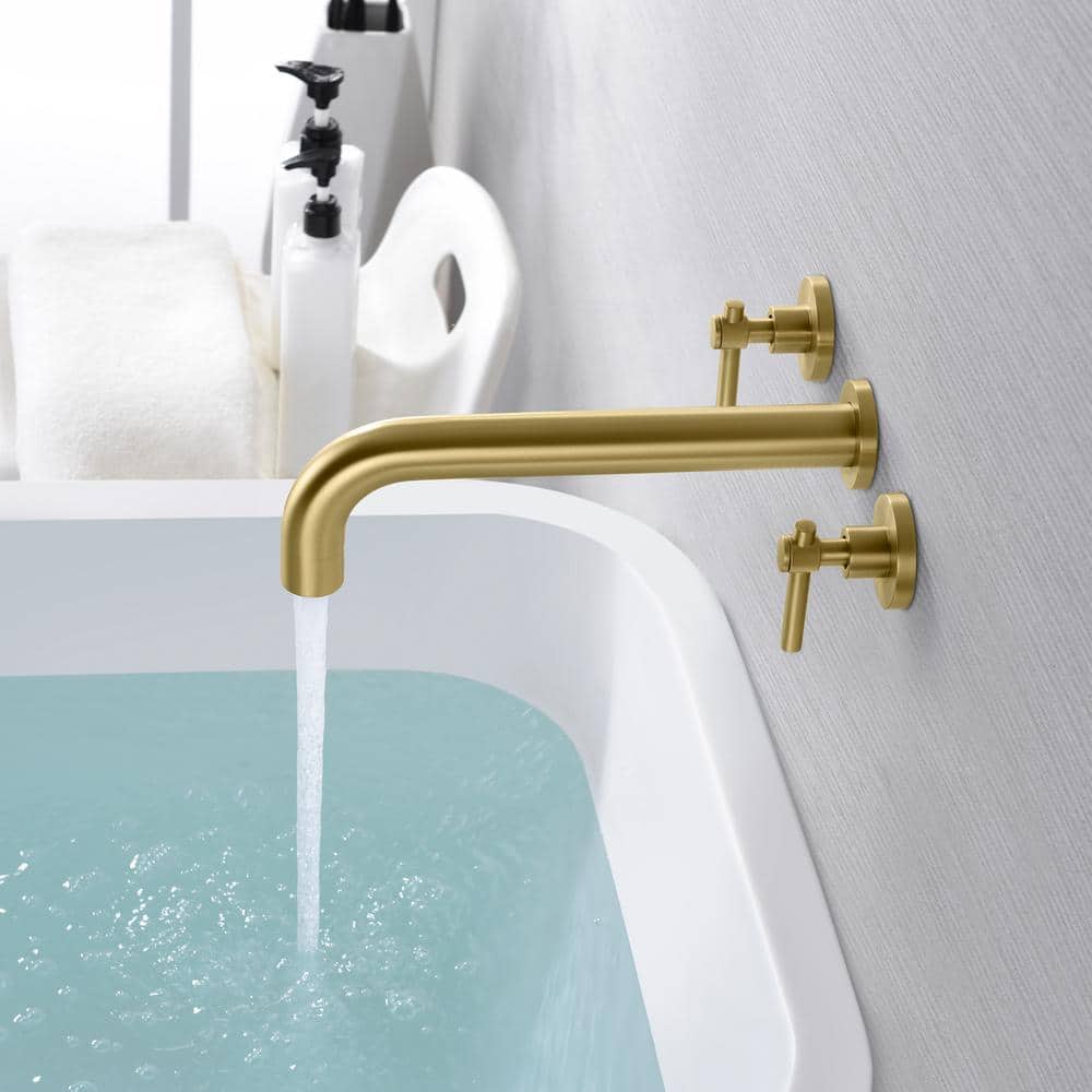 Brushed Gold Double Handle Wall Mount Tub Faucet