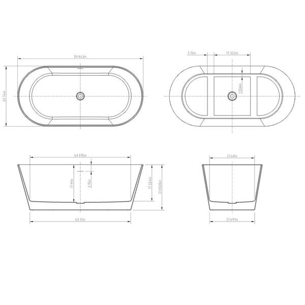 59 in. Glossy White Acrylic Tub for Bathtub with Tub Filler combo - Modern Flat Bottom Stand Alone Tub