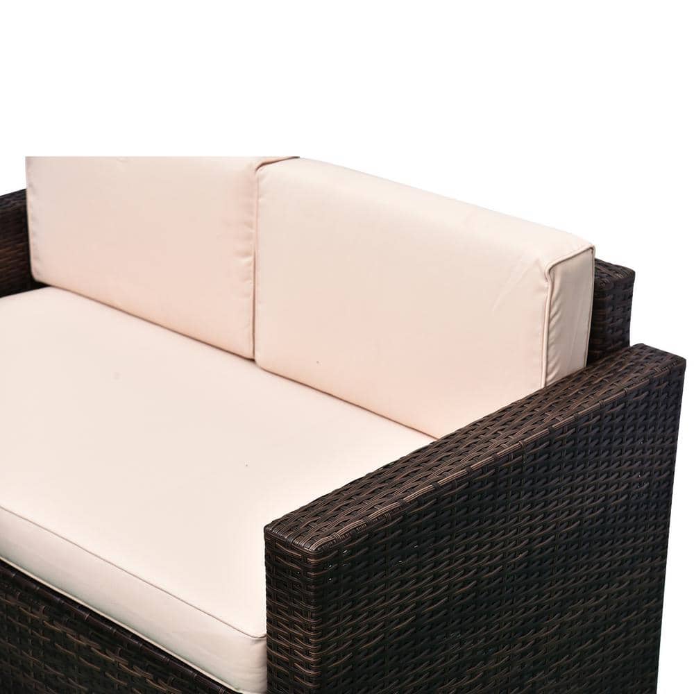 Rattan Wicker 4-Person Patio Set with Cushioned Chairs & Glass Table