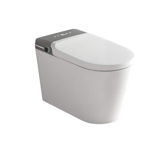 Raised Tankless Smart Bidet Toilet with Remote Control and LED Display Warm Water and Dry in White