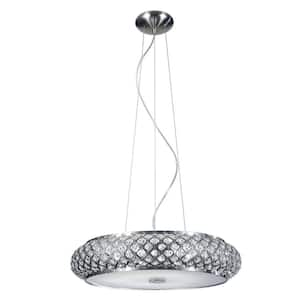 6-Light Brushed Stainless Steel Pendant with Chrome and Clear Glass Shade