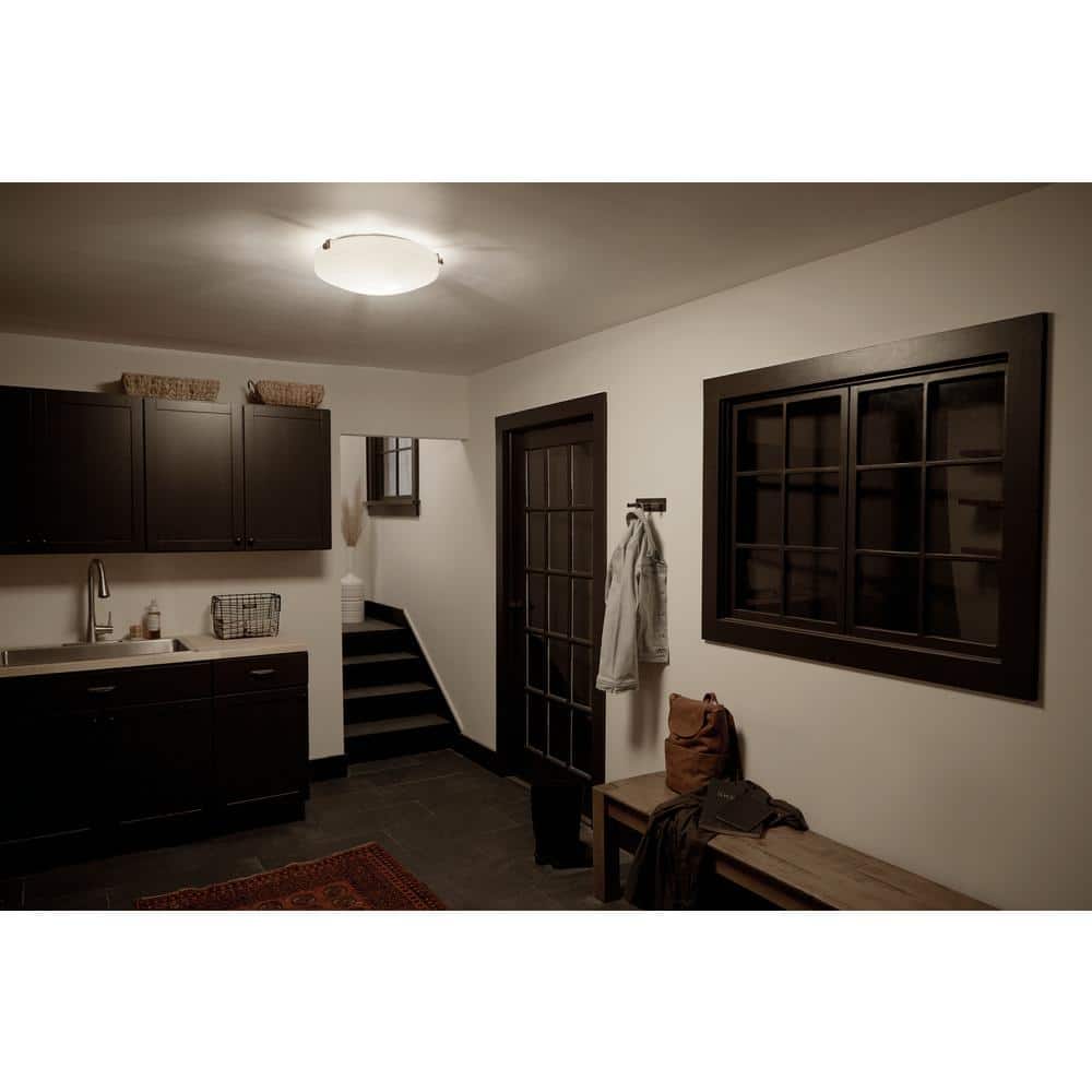 Olde Bronze 3-Light Flush Mount with Stain Etched White Glass