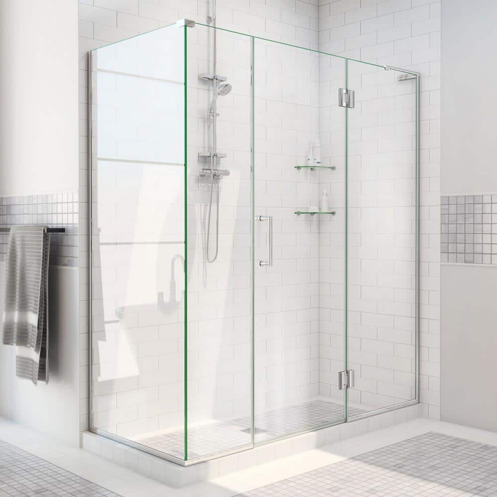 Unidoor-X 63.5" x 72" Frameless Hinged Shower Door with Clear Glass