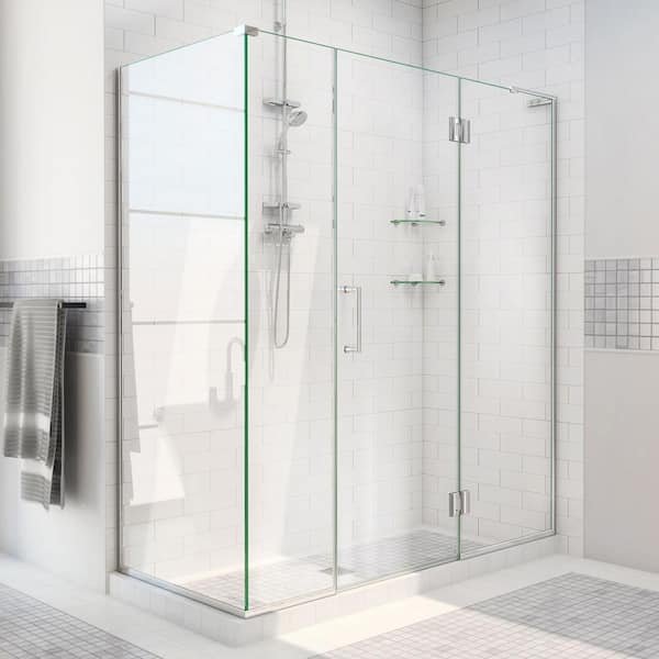 DreamLine Unidoor X 64 in. W x 34-3/8 in. D x 72 in. H Frameless Hinged Shower Enclosure in Chrome
