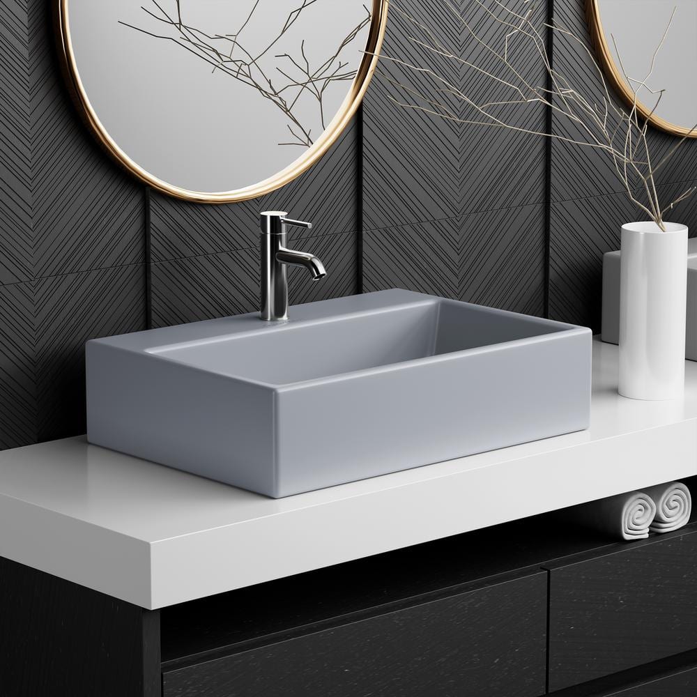 Claire 20" Matte Gray Ceramic Vessel Bathroom Sink