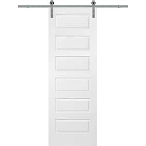 32 in. x 96 in. Rockport Molded Solid Core Primed MDF Smooth Surface Single Sliding Barn Door with Hardware Kit