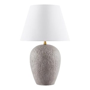 Rome 23.5 in. Natural Textural Artisan 1-Light Ceramic Table Lamp with White Fabric Bell Shade