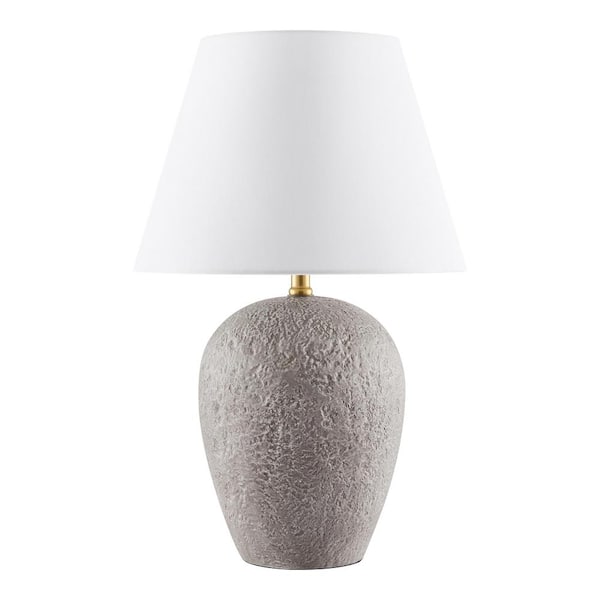 Hampton Bay Rome 23.5 in. Natural Textural Artisan 1-Light Ceramic Table Lamp with White Fabric Bell Shade