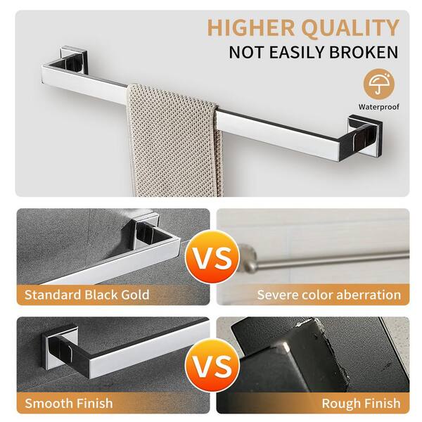 thumbnail image 2 of Towel Rail Bar Wall Mount Square Bathroom Accessory Modern Chrome Single Holder 2 of 6