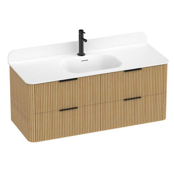 CosmicSky 48 in. Single Sink Floating Bath Vanity in Golden Oak with White Integrated Acrylic Top Basin (Assembled)
