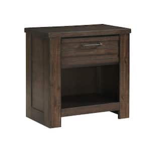 27 in. Brown and Black 1-Drawer Wooden Nightstand