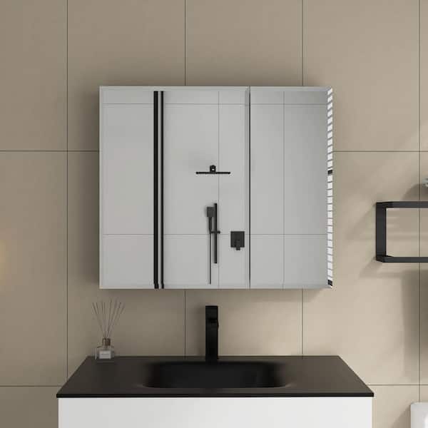 JimsMaison 30 in. W x 26 in. H Medium Rectangular Silver Aluminum Recessed/Surface Mount Medicine Cabinet with Mirror