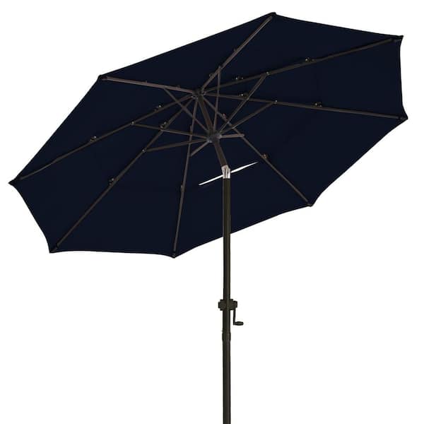 PASAMIC 10 ft. 3 Tiers Market Umbrella Outdoor Patio Umbrella with Push Button Tilt/Crank for Garden Lawn and Pool in Navy Blue
