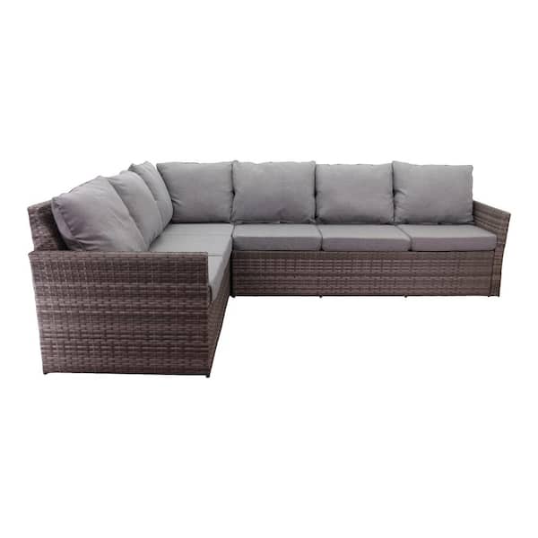 Courtyard Casual Newton 2-Piece Metal Patio Conversation Sectional Seating Set with Gray Cushions