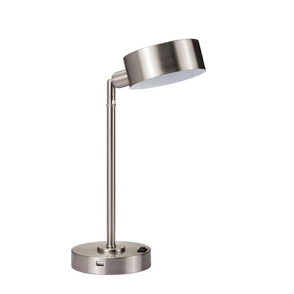 ORE International 15 in. Cambert Brush Silver LED Table Lamp with Usb Port