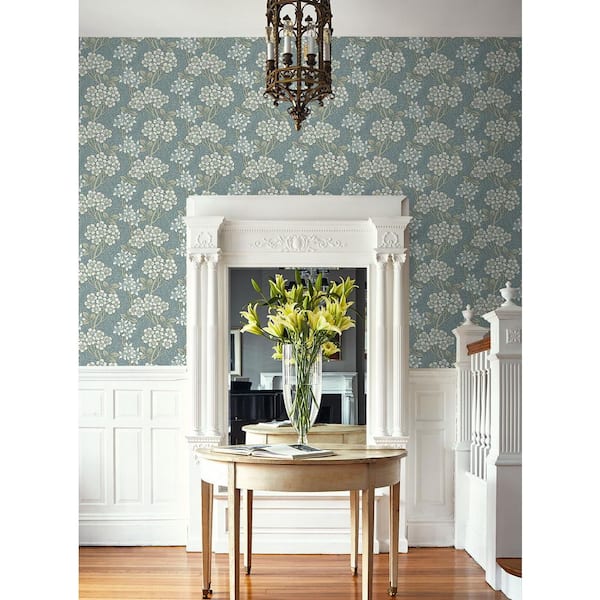 Stream Blue and Sage Floral Vine Unpasted Nonwoven Paper Wallpaper Roll 57.5 sq. ft.