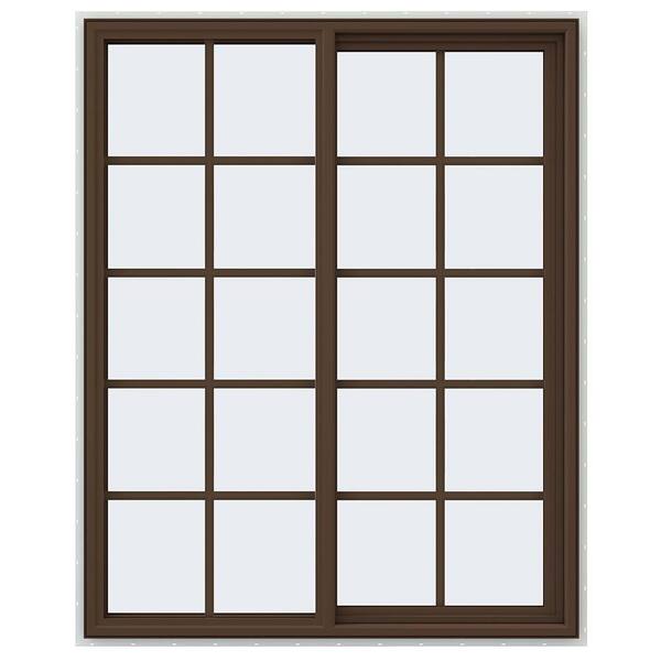 JELD-WEN 47.5 in. x 59.5 in. V-4500 Series Brown Painted Vinyl Right-Handed Sliding Window with Colonial Grids/Grilles