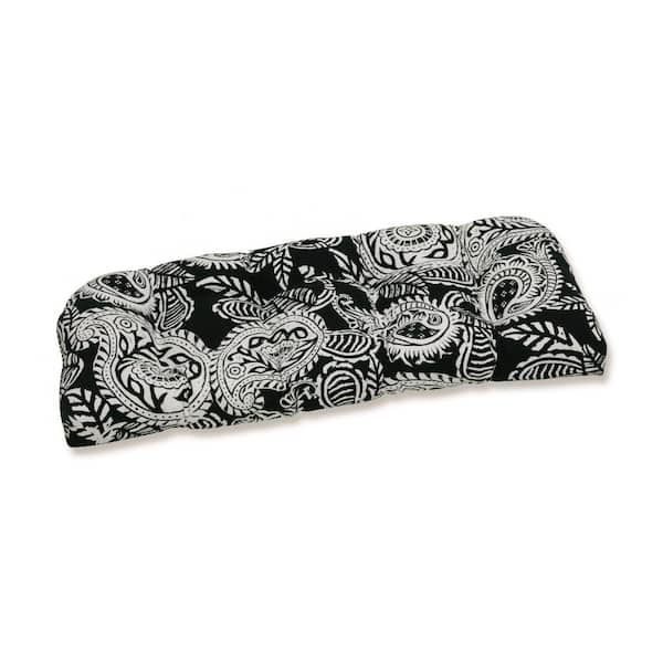 Pillow Perfect Paisley Rectangular Outdoor Bench Cushion in Black/Ivory Addie