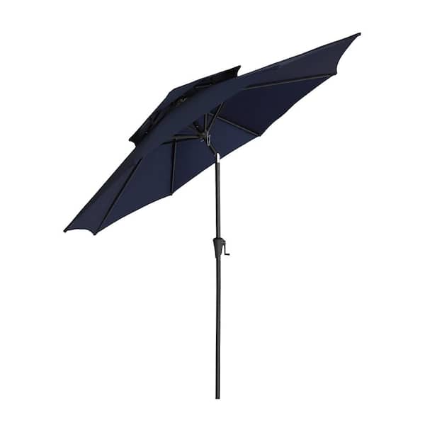 FLAME&SHADE 9 ft. Double Top Aluminum Market Tilt Patio Umbrella for Outdoor in Navy Blue Solution Dyed Polyester