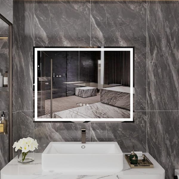 Illume 48 in. W x 36 in. H Rectangular Frameless Dimmable Anti-Fog LED Light Wall Bathroom Vanity Mirror Silver