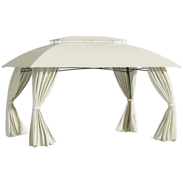 Outsunny 13 ft. x 10 ft. Beige Patio Gazebo Outdoor Canopy Shelter with Sidewalls, Double Vented Roof, Steel Frame