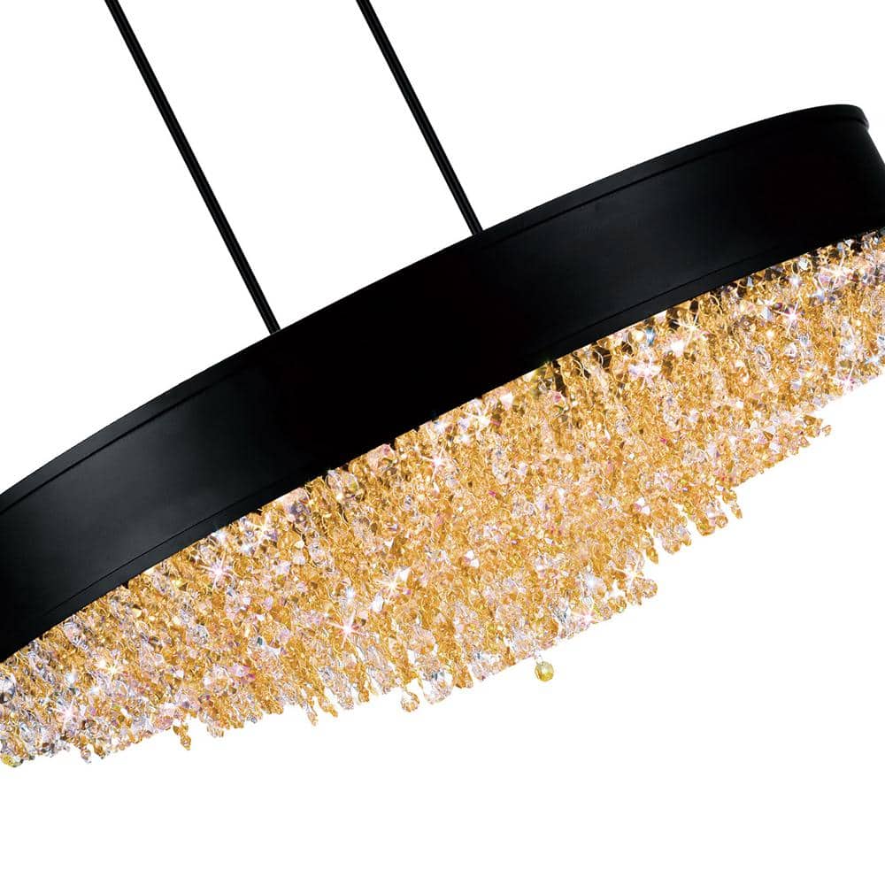 Medina Black Drum Shade Chandelier with Crystal Beads