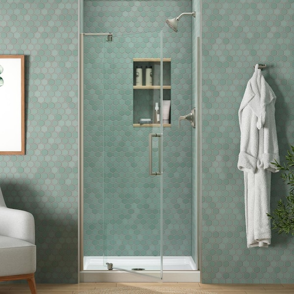 KOHLER Echelon 36 in. W x 70 in. H Frameless Pivot Shower Door in Anodized Brushed Nickel with Clear Glass