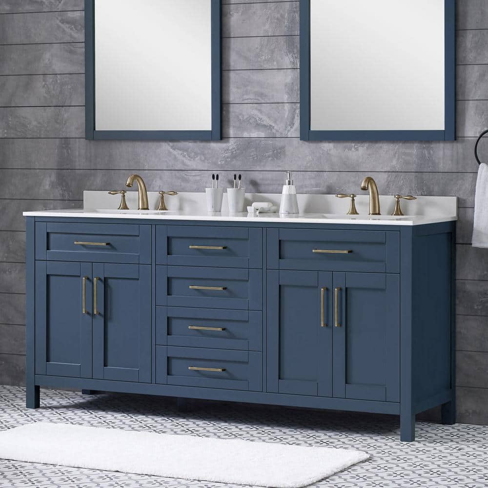 Tahoe 72" Midnight Blue Double Bathroom Vanity with Brass Hardware