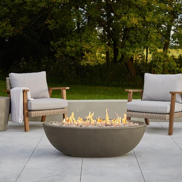 Real Flame Riverside 48 in. x 15 in. Oval MGO Propane Fire Pit in Glacier Gray